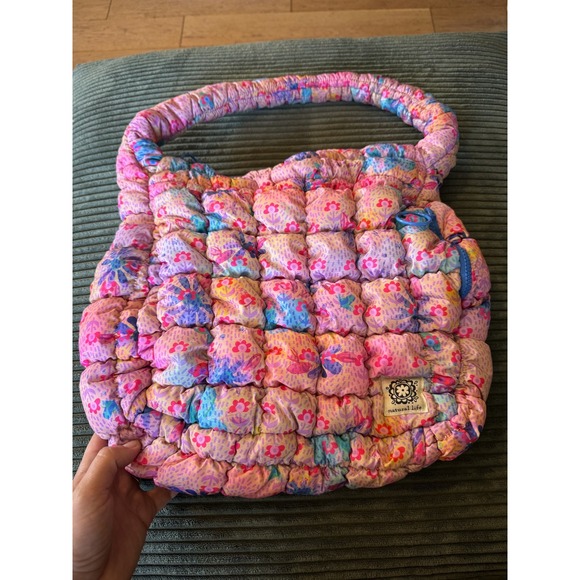 Natural Life Fit It All Bag Puffy Quilted Floral Print Purse Cute Tote - Picture 1 of 11